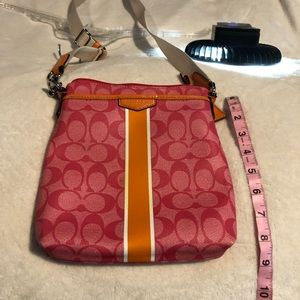 COACH Signature Pink & Orange Coated Canvas w. Leather Crossbody Bag